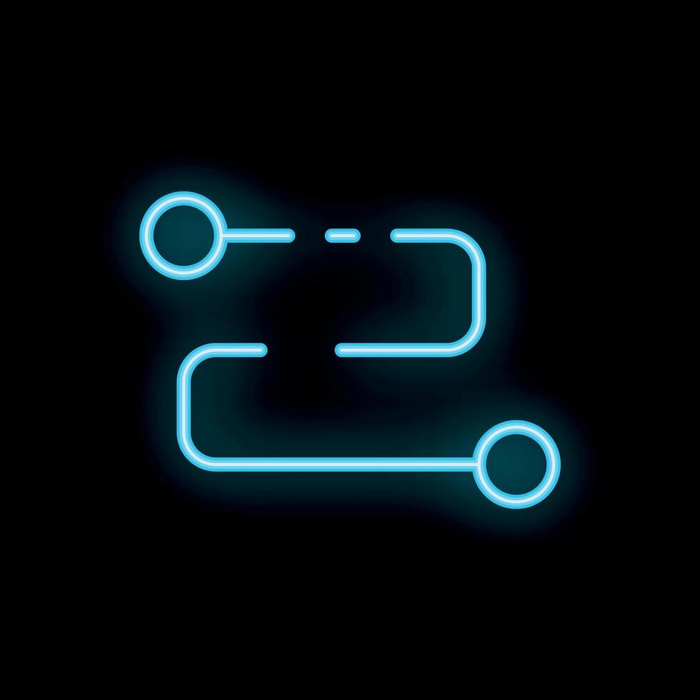 Neon blue route showing points on black background vector