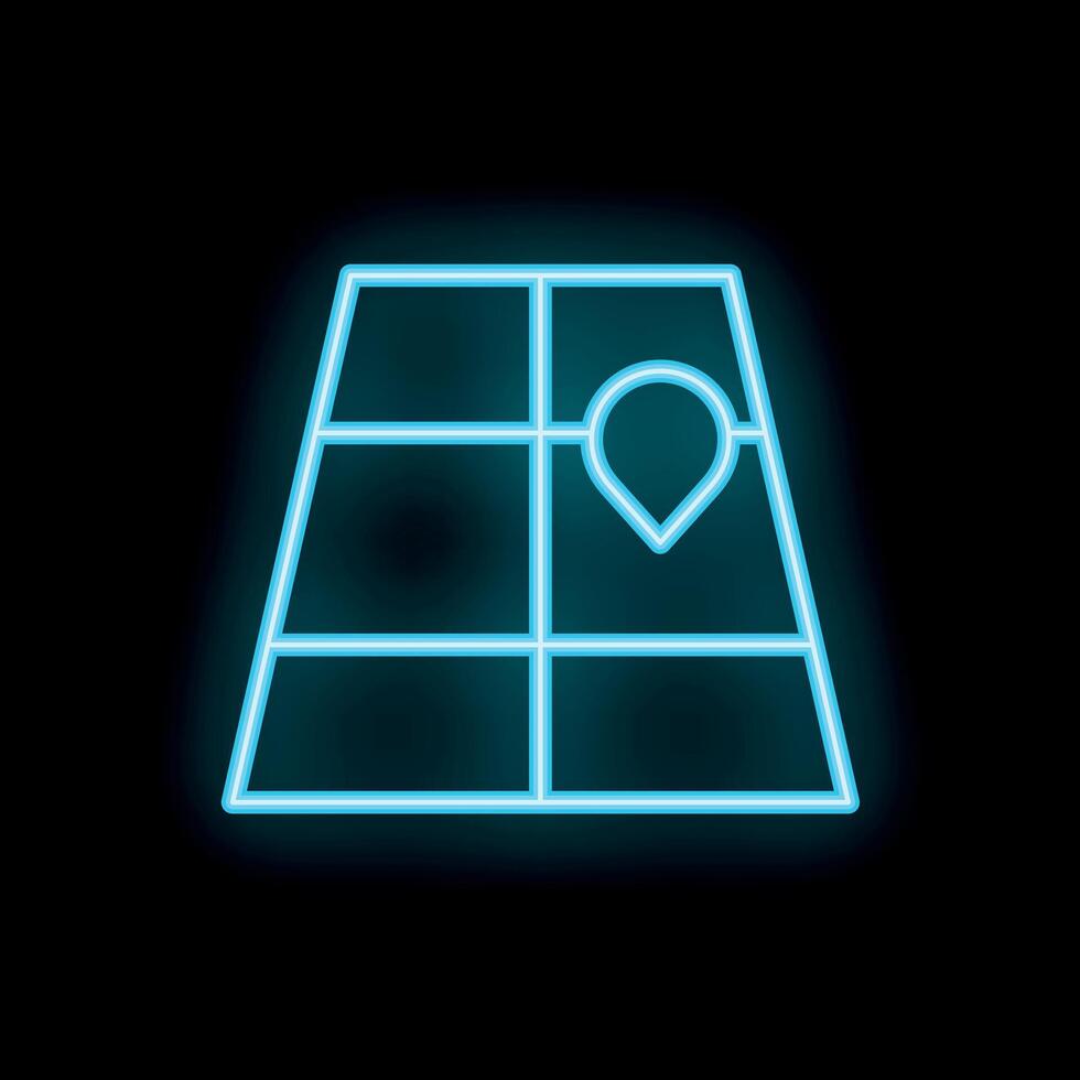 Neon sign depicting a map with a location pin pointing a destination vector