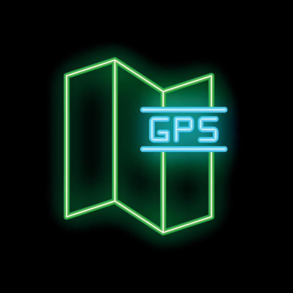 Neon gps icon glowing on dark background vector