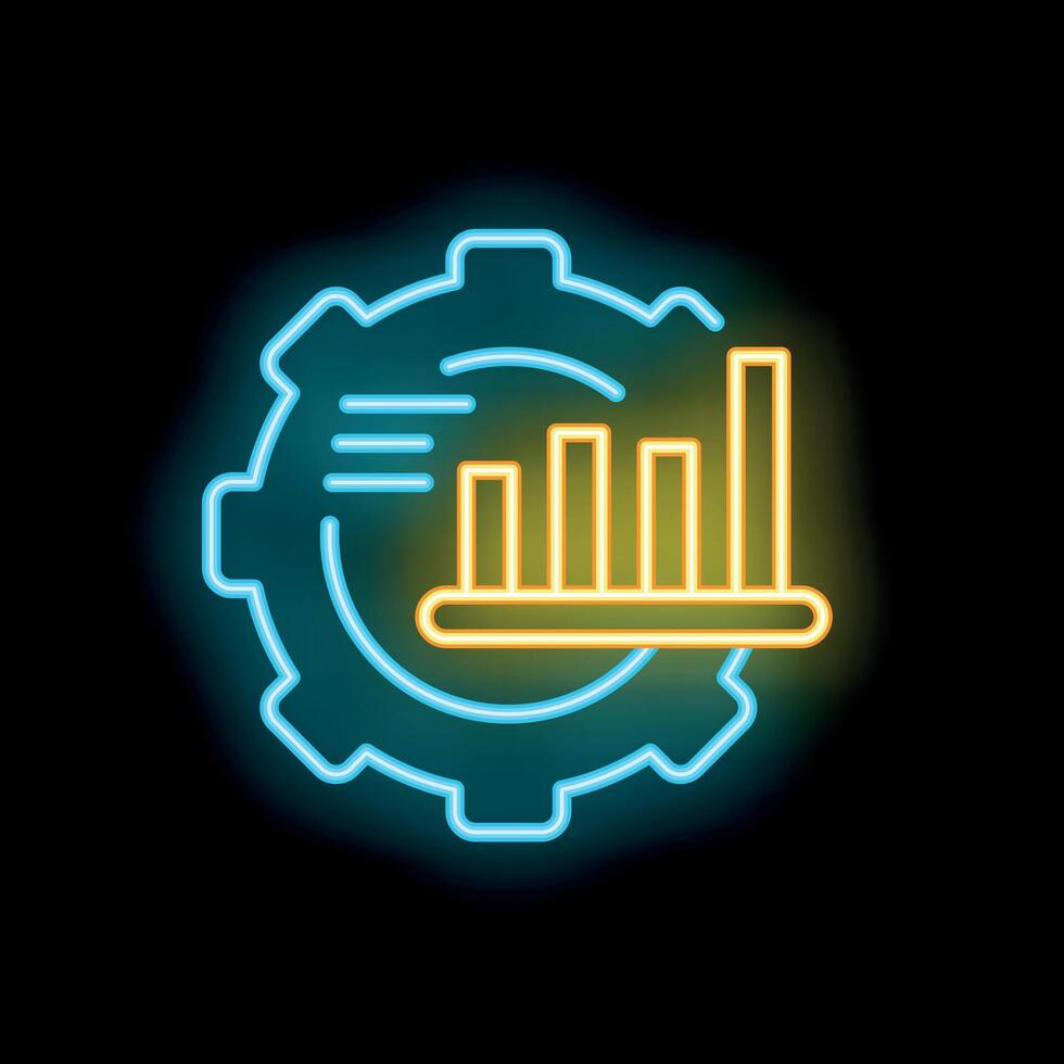 Neon icon of growing bar chart over a cogwheel setting vector