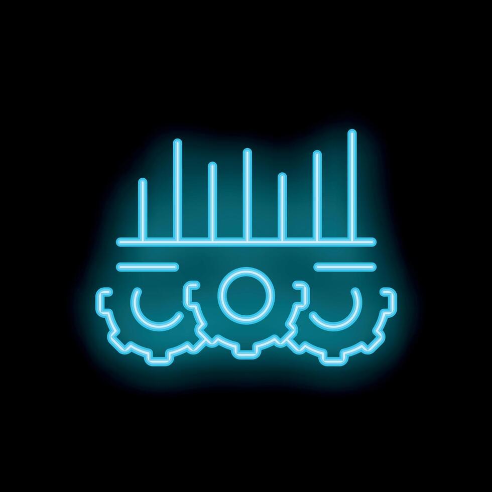 Neon icon of gears working increasing performance with a bar chart vector