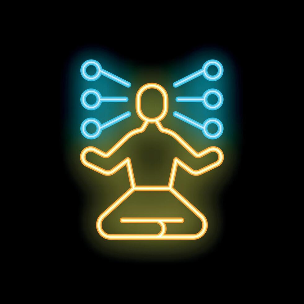 Neon sign of person meditating receiving information data visualization vector