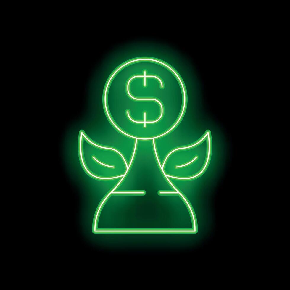 Neon green chess pawn with dollar sign and leaves for sustainable business growth vector