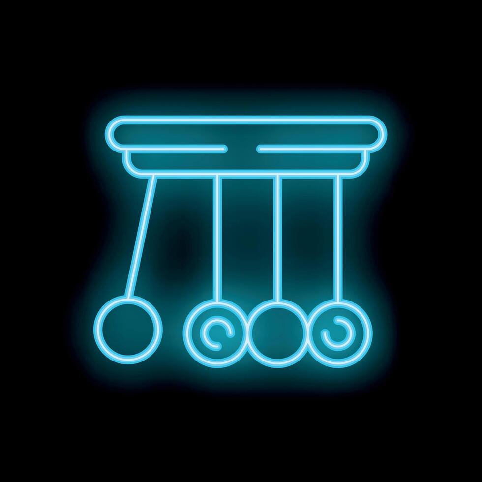 Neon icon of newton's cradle showing momentum and energy vector