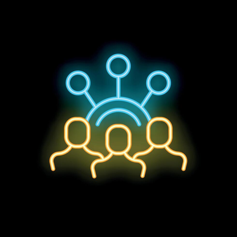 Neon icon of business people network representing team working together vector