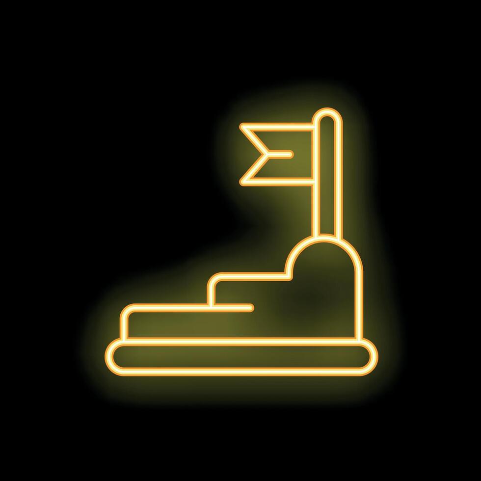 Yellow neon sign representing reaching goal with flag on top vector