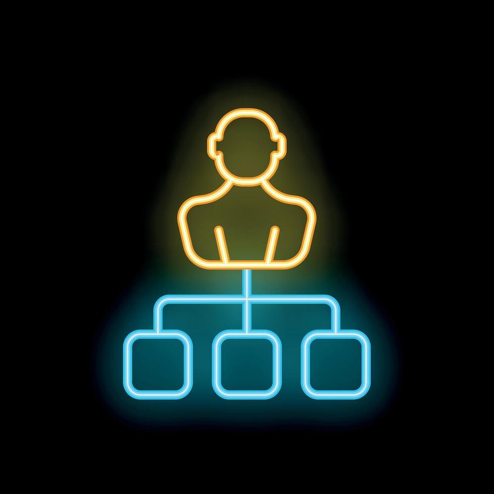 Neon icon of a manager leading a team representing business organization and leadership vector