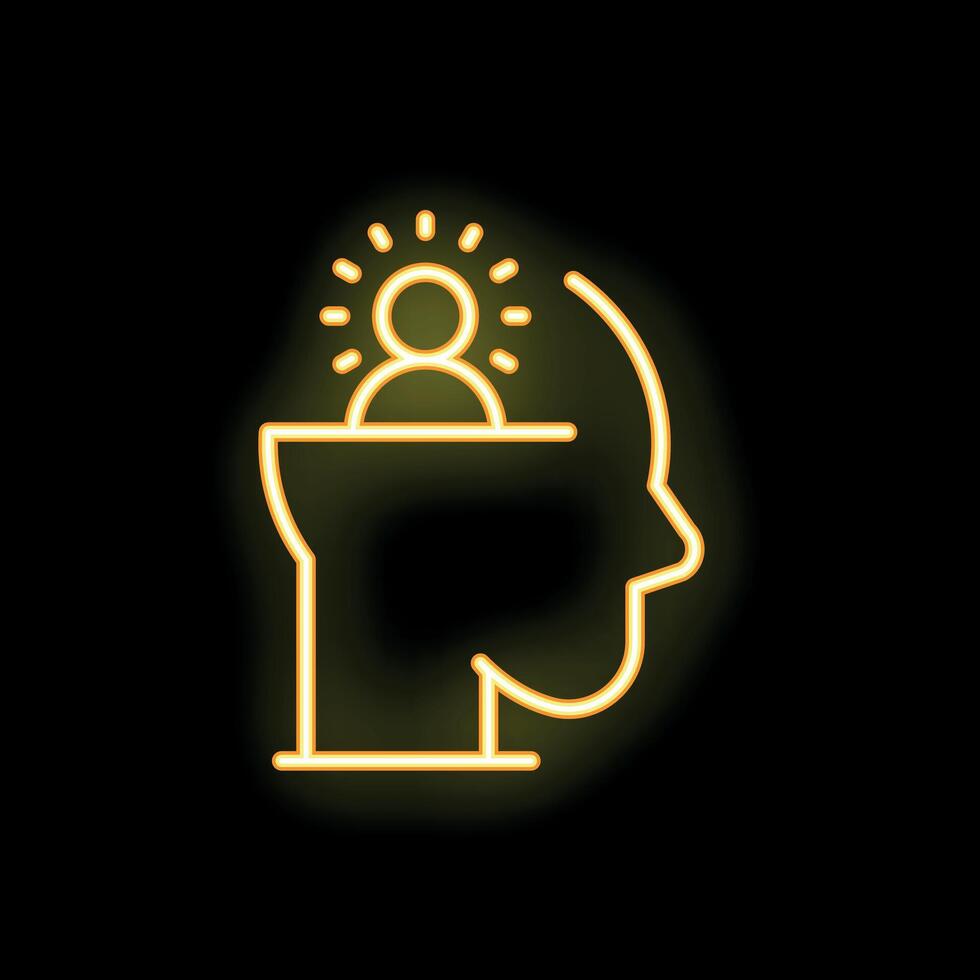Neon icon of human head with glowing lightbulb representing ideas vector
