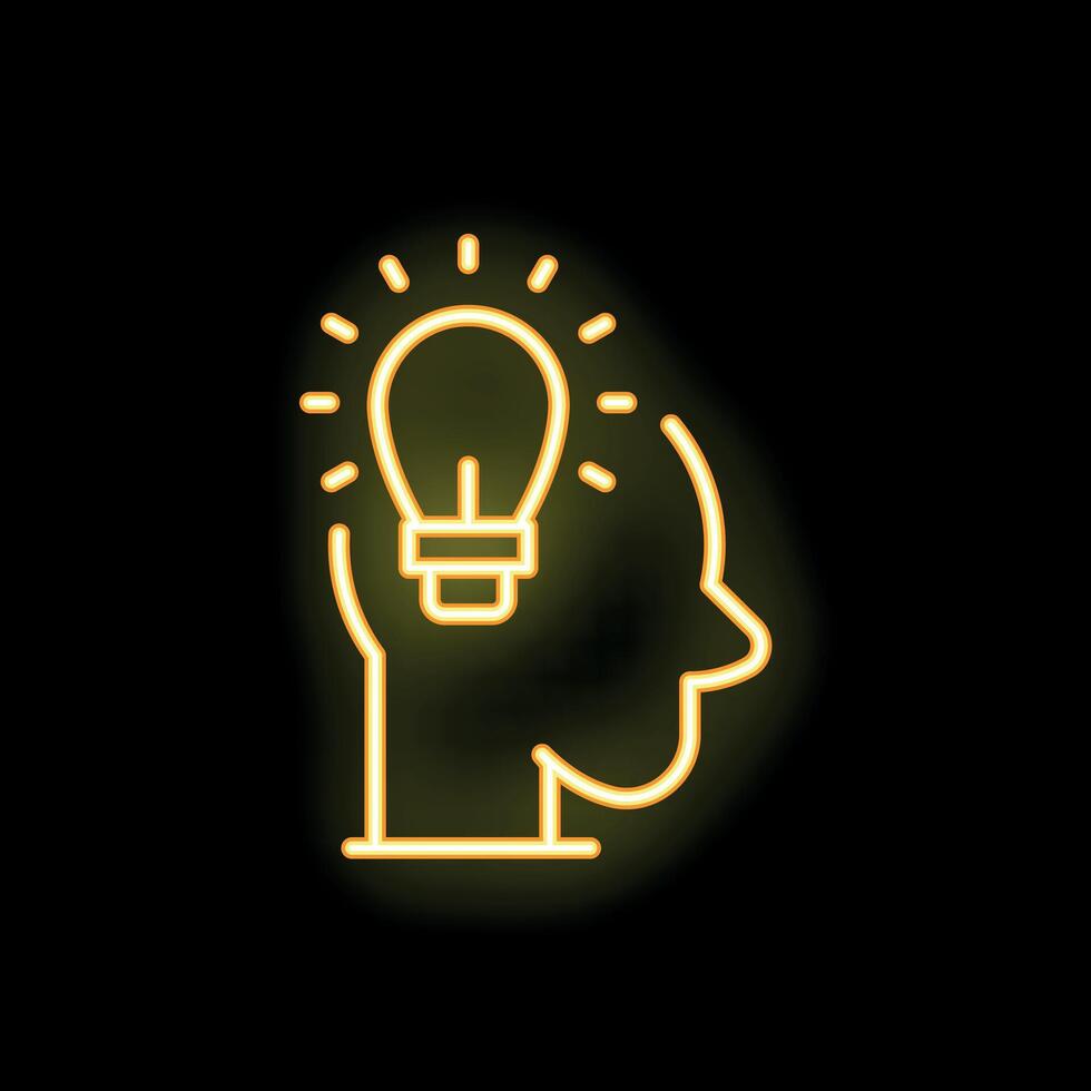 Neon icon of human head with light bulb representing ideas vector