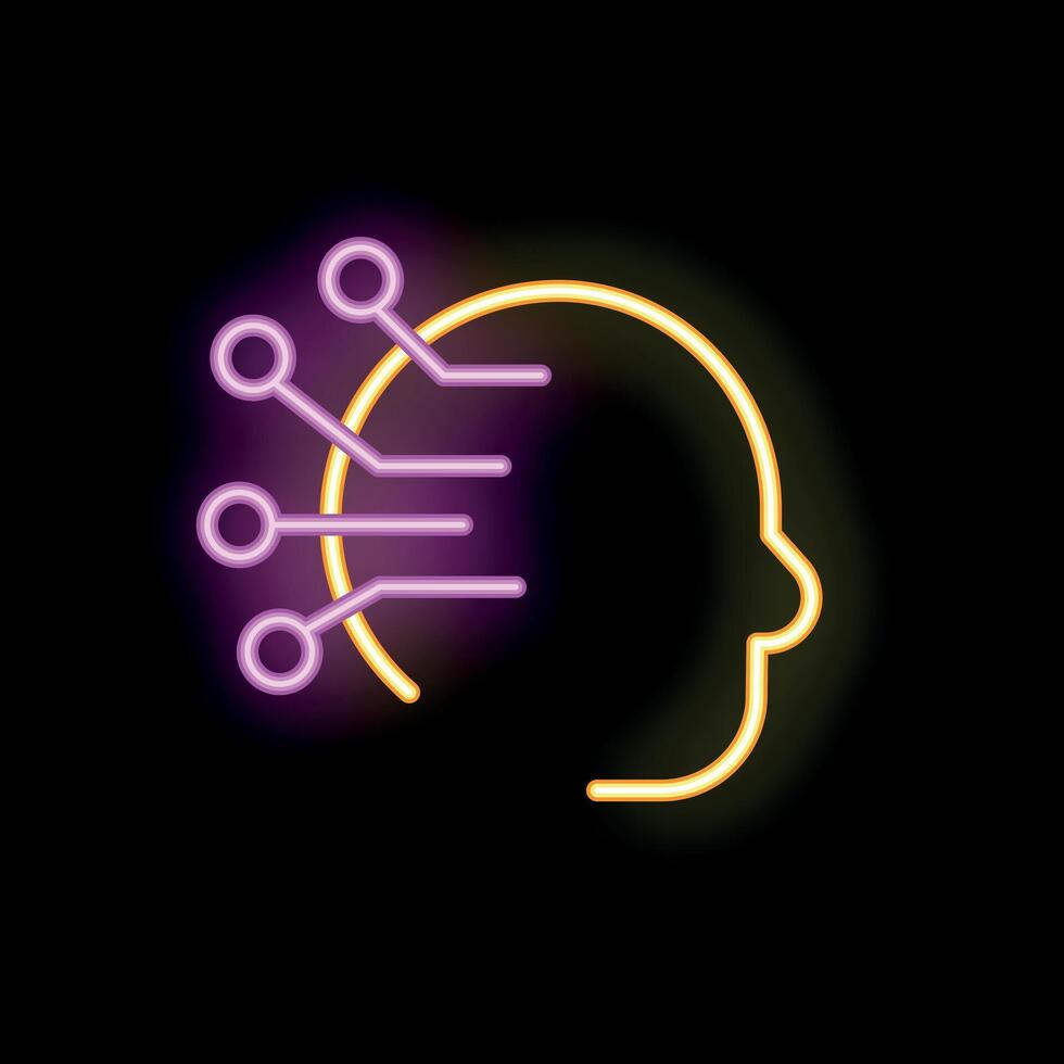 Neon artificial intelligence processing data with electronic circuit board lines vector
