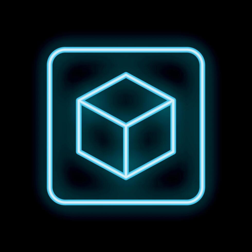 Neon glowing cube icon on black background vector