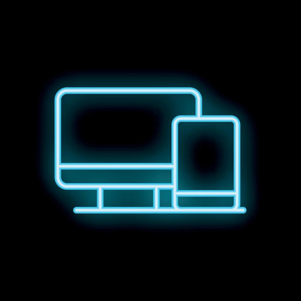 Blue neon responsive web design icon on black background vector