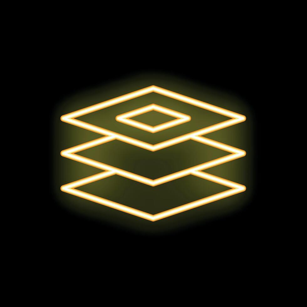 Neon yellow layered squares glowing on black background vector