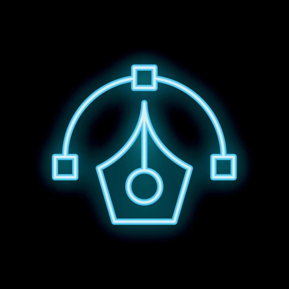 Neon sign of pen tool connecting points for graphic design vector
