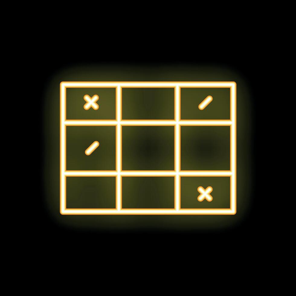 Neon yellow xo game board glowing on black background vector