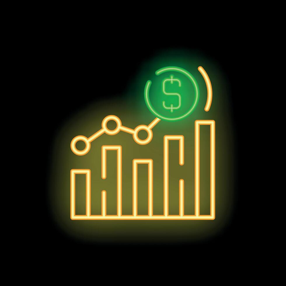 Neon style graph showing increasing profits with dollar sign vector