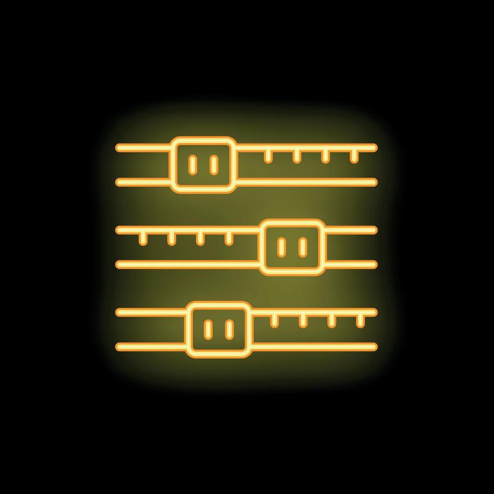 Neon icon of three level equalizer bars glowing yellow vector