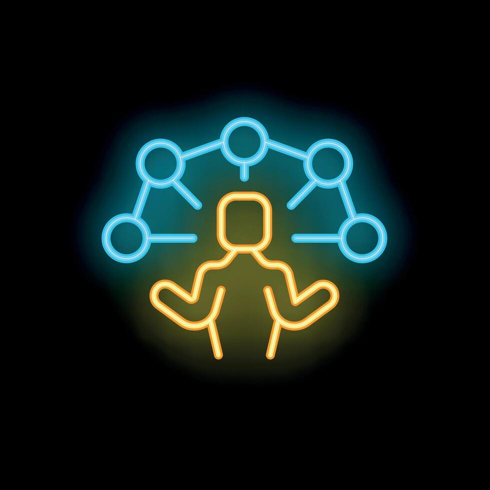 Businessman connecting dots with lines representing problem solving neon icon vector