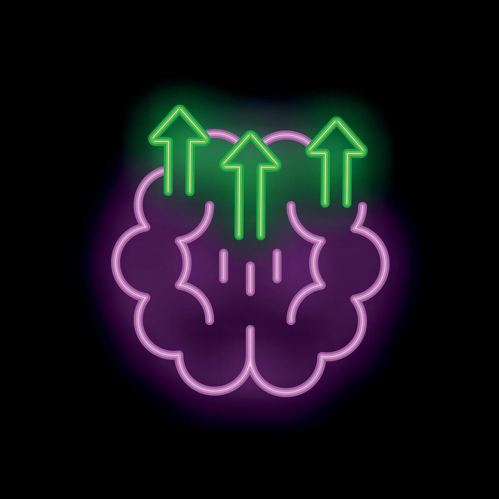 Neon brain with arrows pointing up representing growth mindset vector