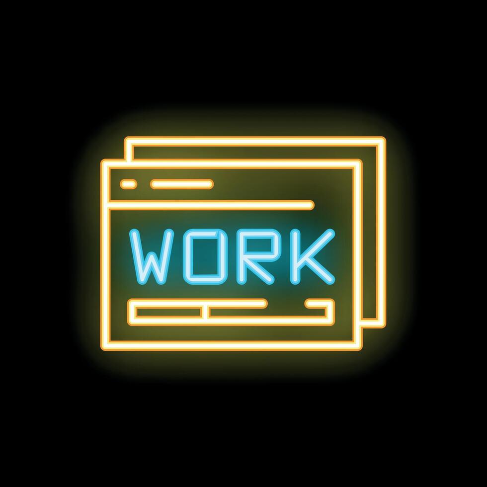 Glowing neon sign depicting work from home office setup vector