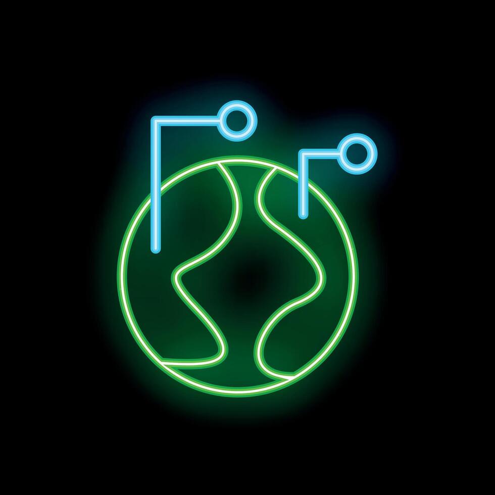 Neon icon of planet earth representing global network vector