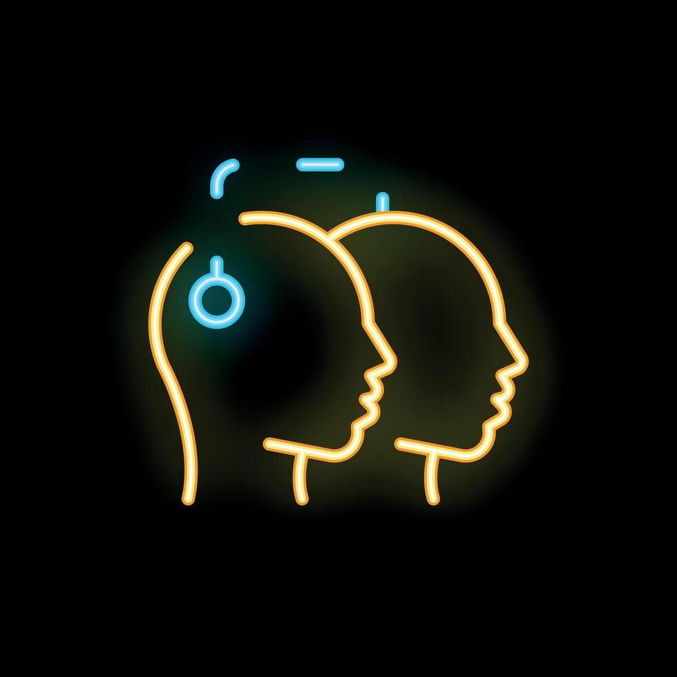 Neon icon of two people sharing thoughts and ideas vector