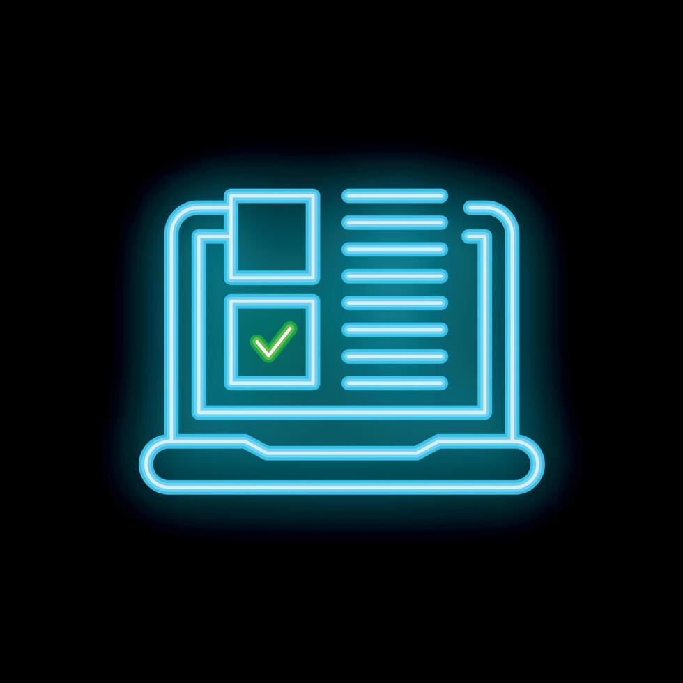 Neon online survey on laptop screen with checkbox and text fields vector