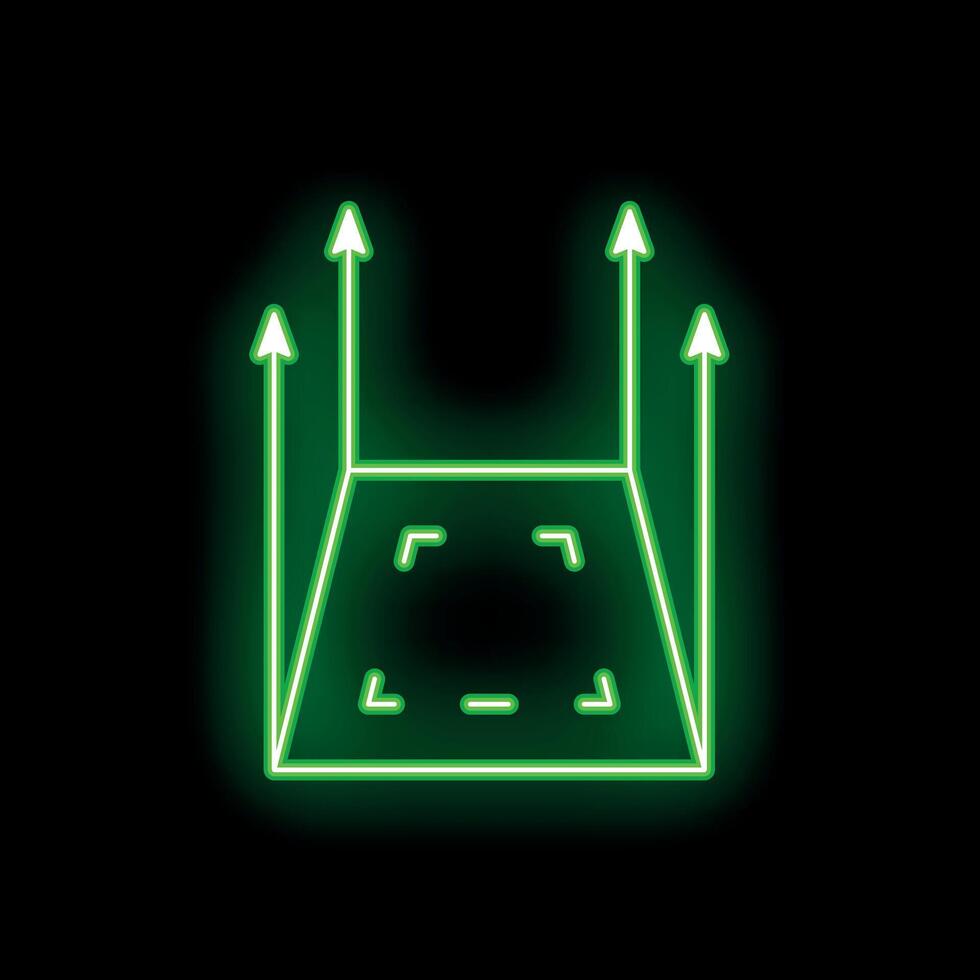 Neon green augmented reality floor with arrows pointing up on black background vector