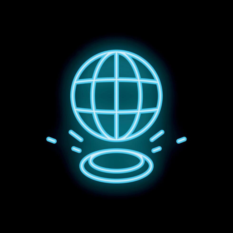 Neon globe icon representing global communication and connection vector