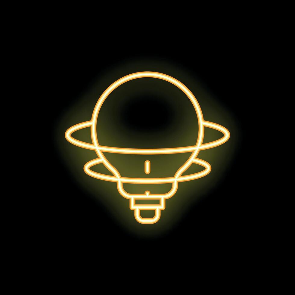 Neon lightbulb orbiting around a planet representing innovative ideas vector
