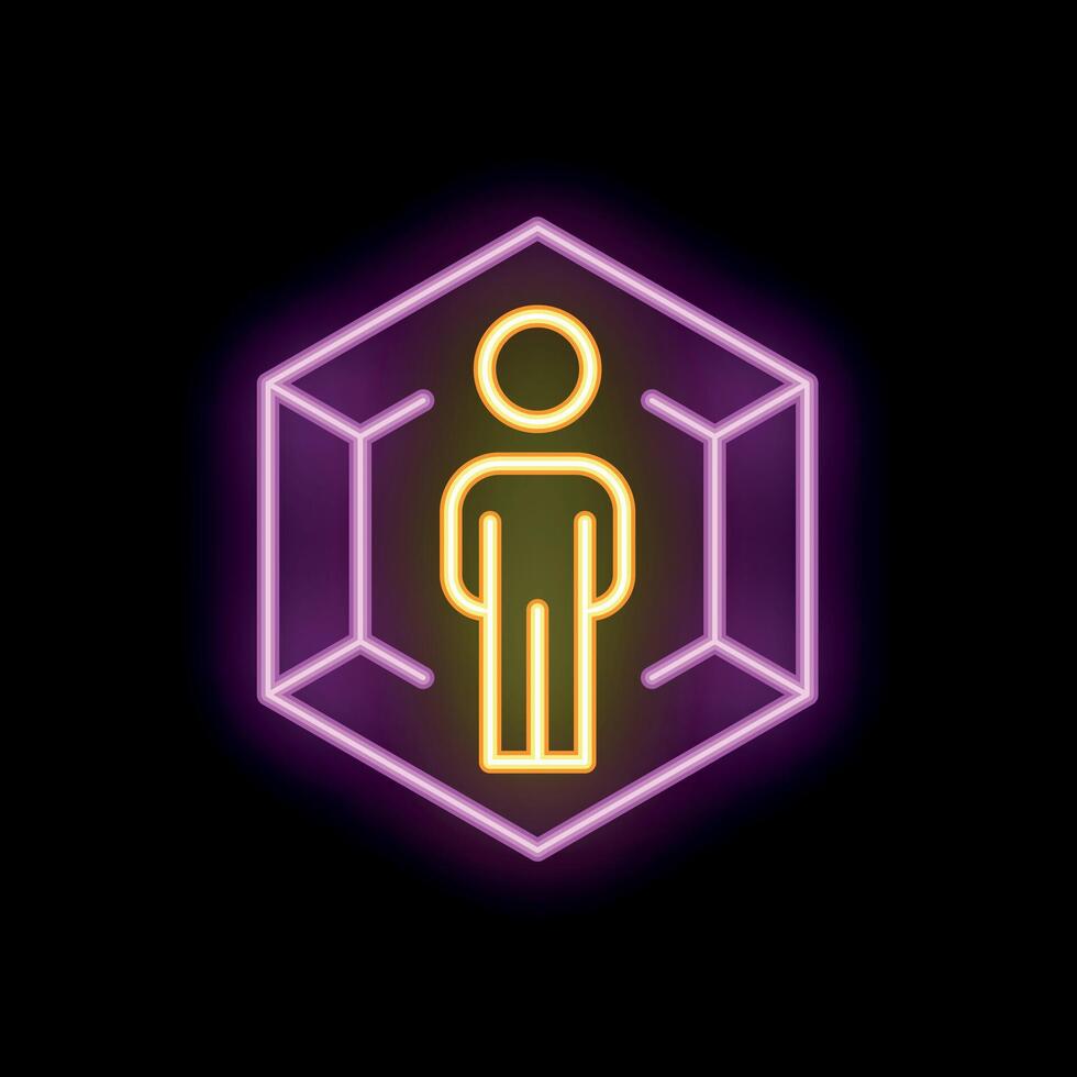Neon sign representing a man trapped inside a cube, a concept of isolation and mental health vector