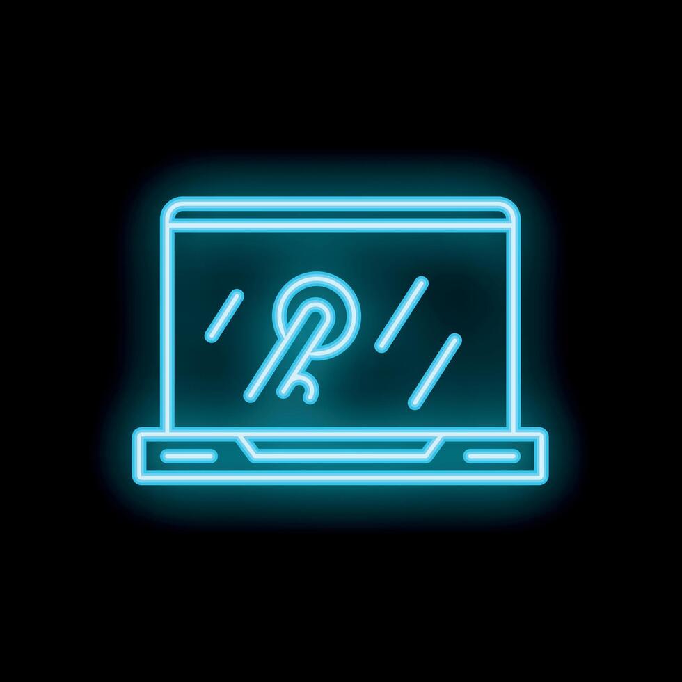 Neon blue laptop showing password security breach concept vector