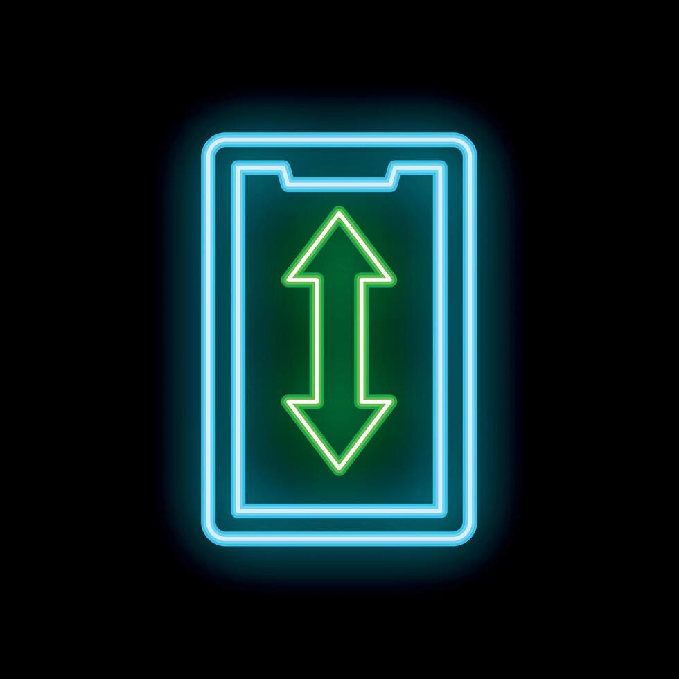 Neon sign showing up and down arrows on smartphone screen vector