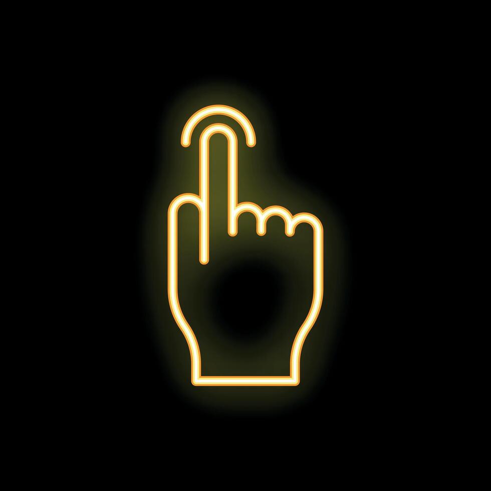 Neon yellow hand tapping touchscreen icon vector