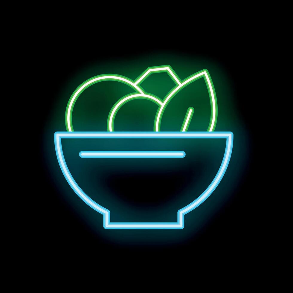 Neon salad bowl shining on dark background vector
