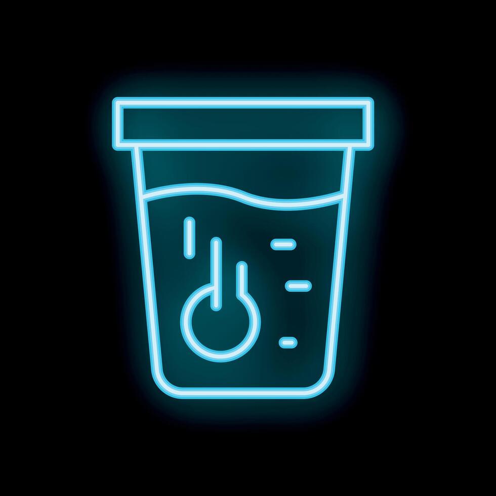 Neon icon of a plastic container holding hot water with thermometer vector