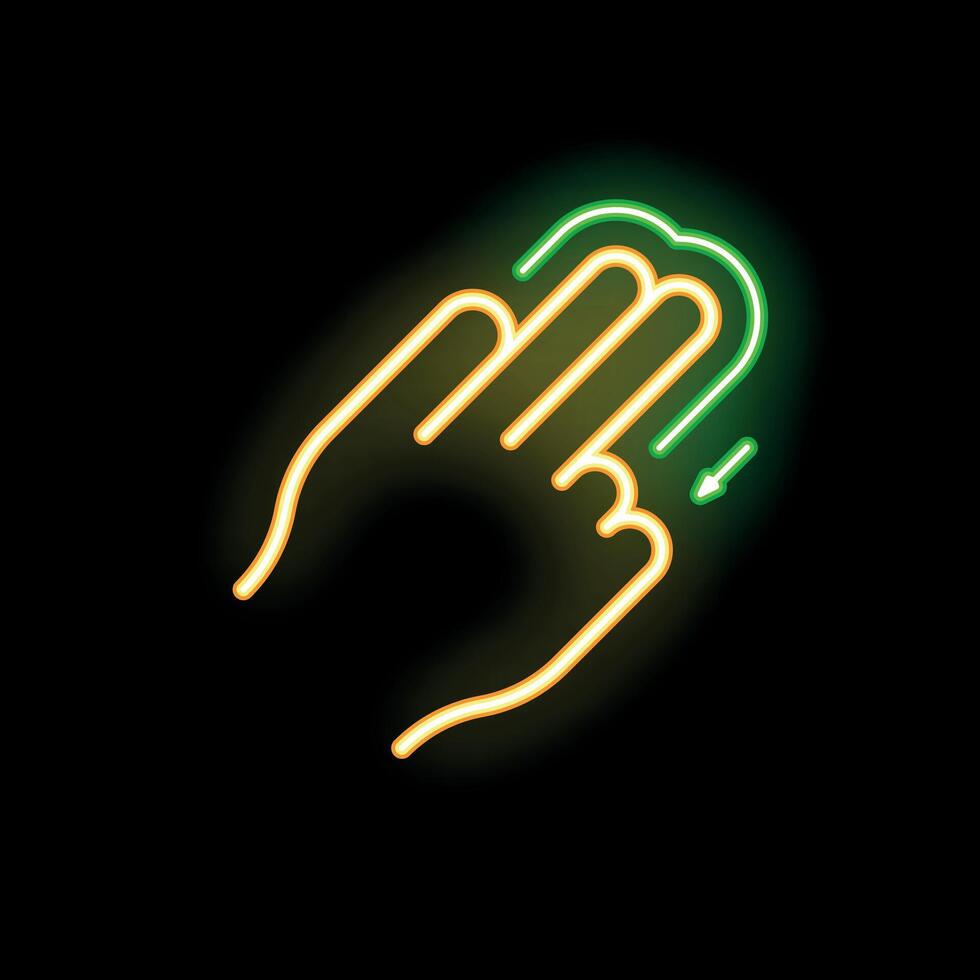 Neon icon of hand swiping on touchscreen vector