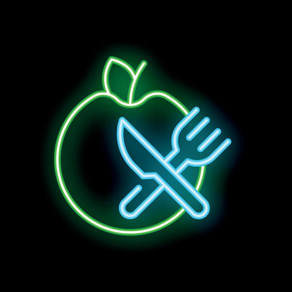 Neon sign representing healthy eating with apple fork and knife vector