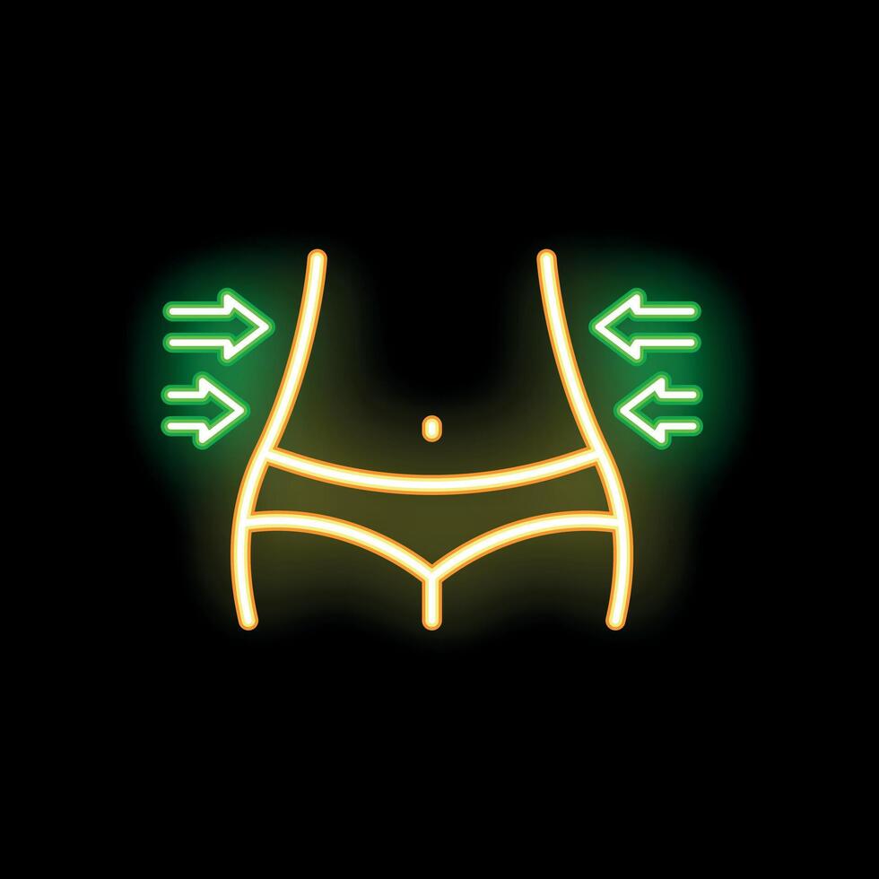 Neon sign depicting woman body showing weight loss progress vector