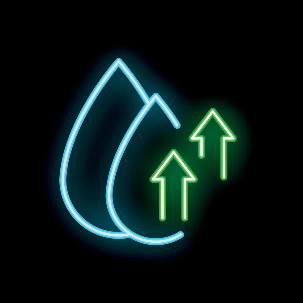 Neon icon of water evaporation rate increasing showing climate change impact vector
