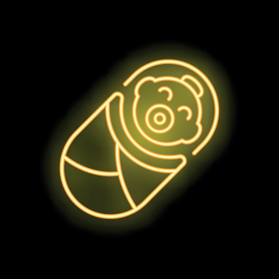 Neon sign depicting sleeping baby wrapped up like burrito vector