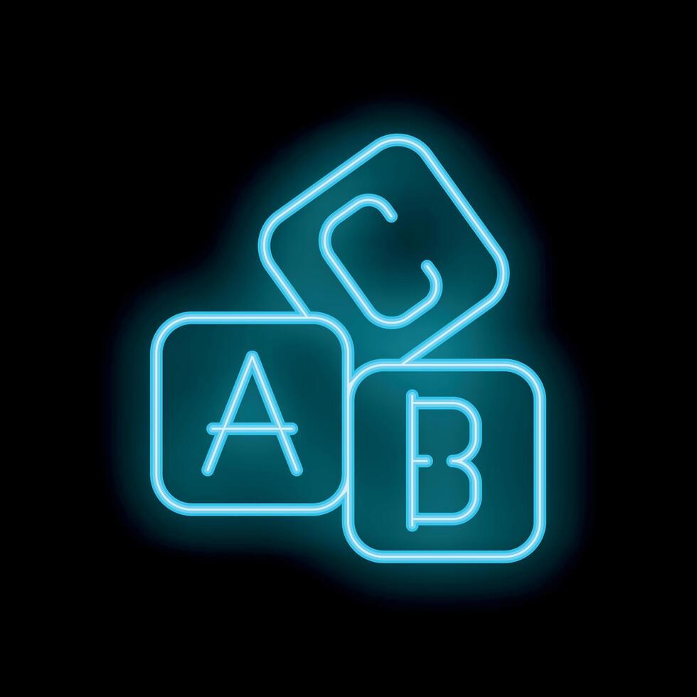 Neon abc blocks glowing against a black background vector