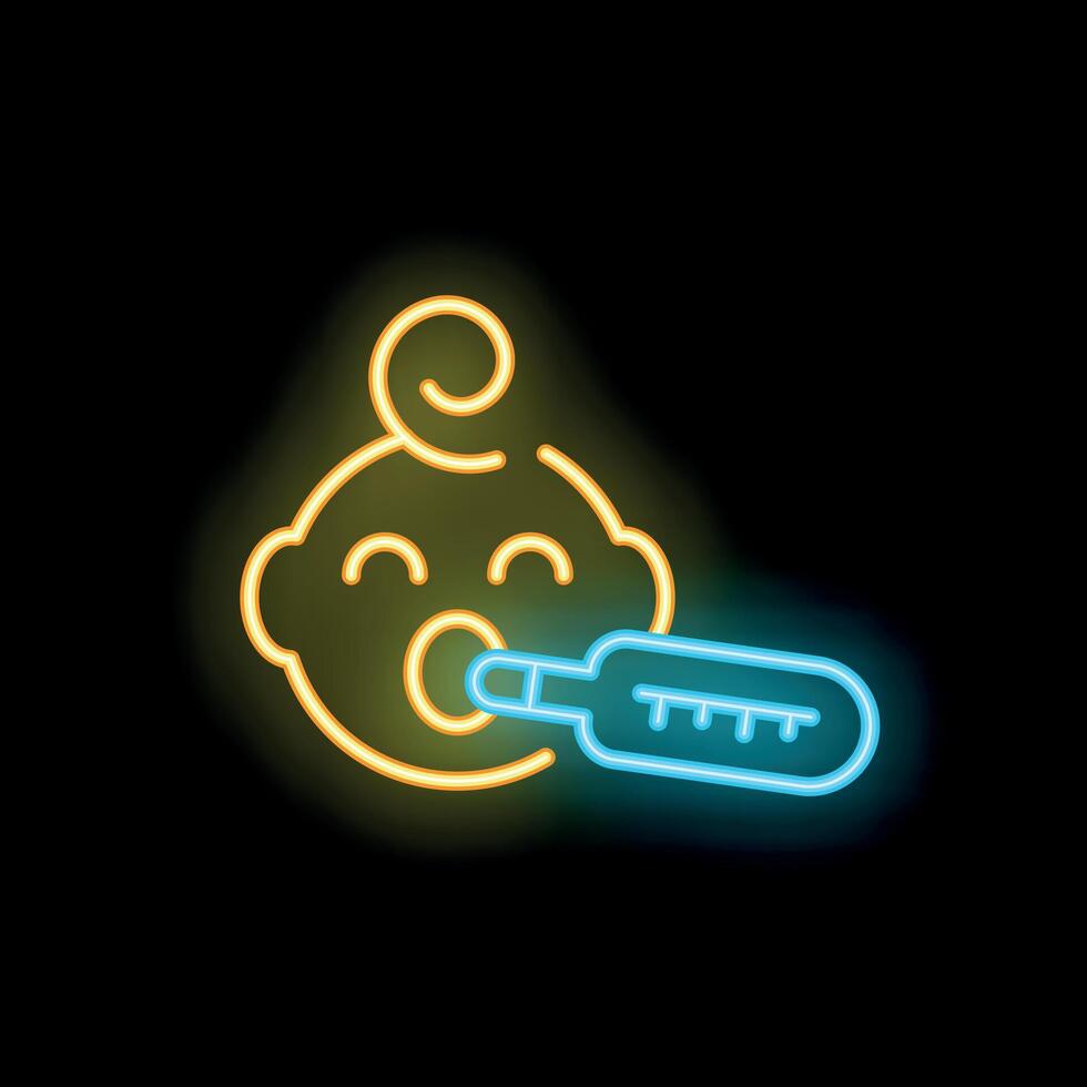 Neon style icon of baby having temperature taken vector