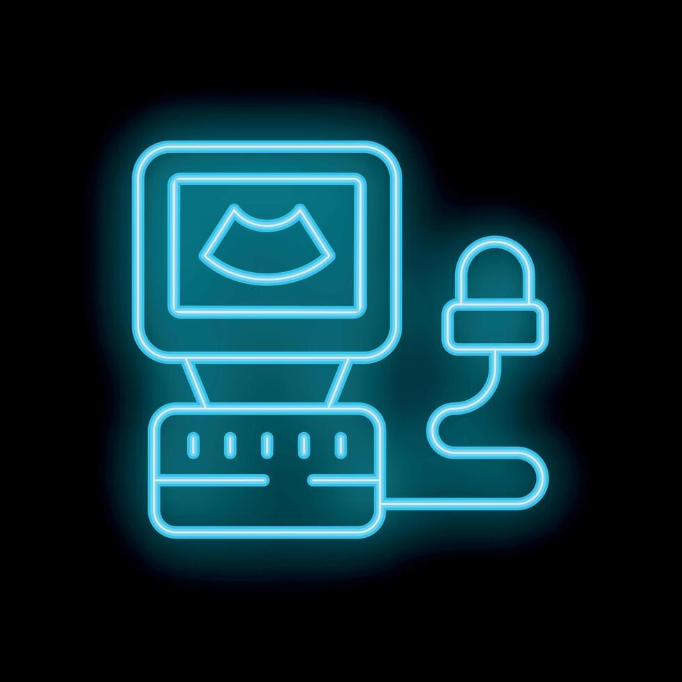 Neon ultrasound machine icon for medical imaging and diagnostics vector