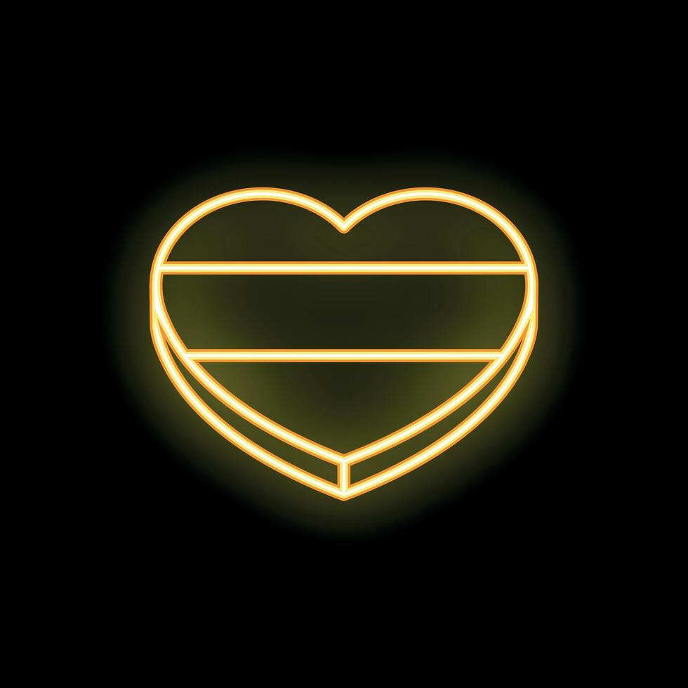 Neon yellow heart shape shining on black background vector