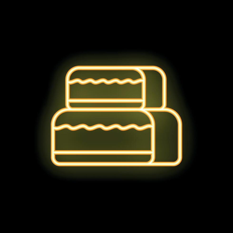 Yellow neon sign depicting a two tier cake with icing vector
