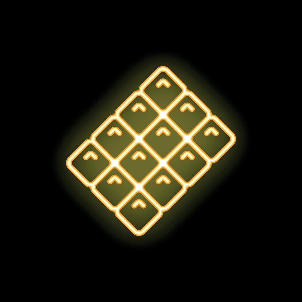 Neon icon of chocolate bar glowing yellow on black background vector