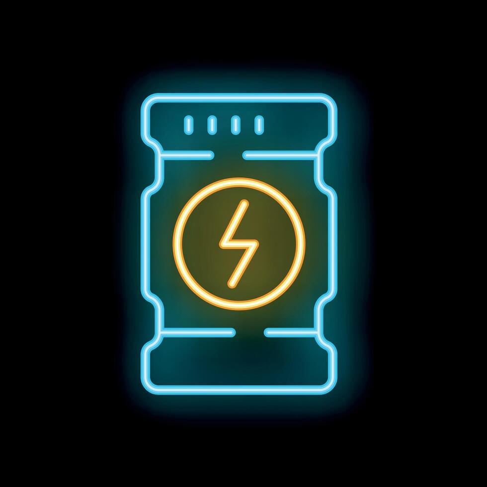 Neon icon of a power bank showing the battery charging status vector