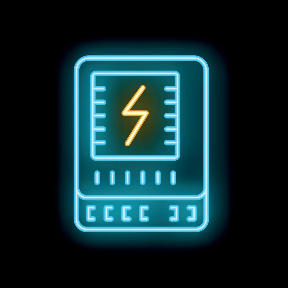 Neon electric distribution panel with high voltage sign glowing on black background vector