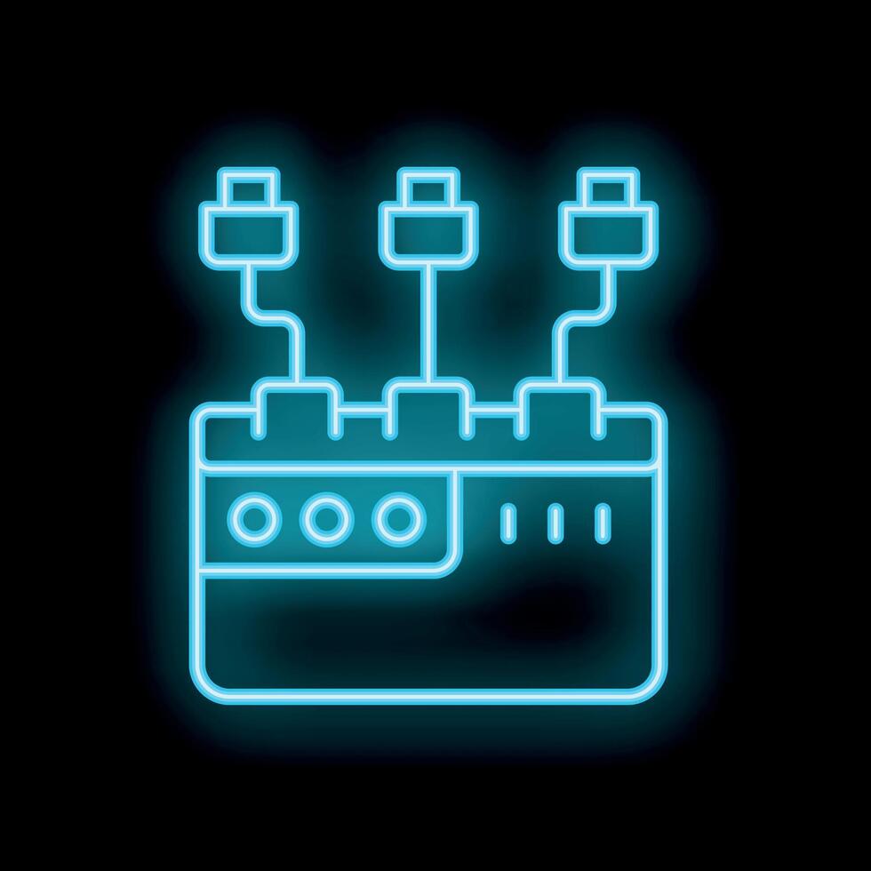 Neon icon of a router connecting multiple devices vector